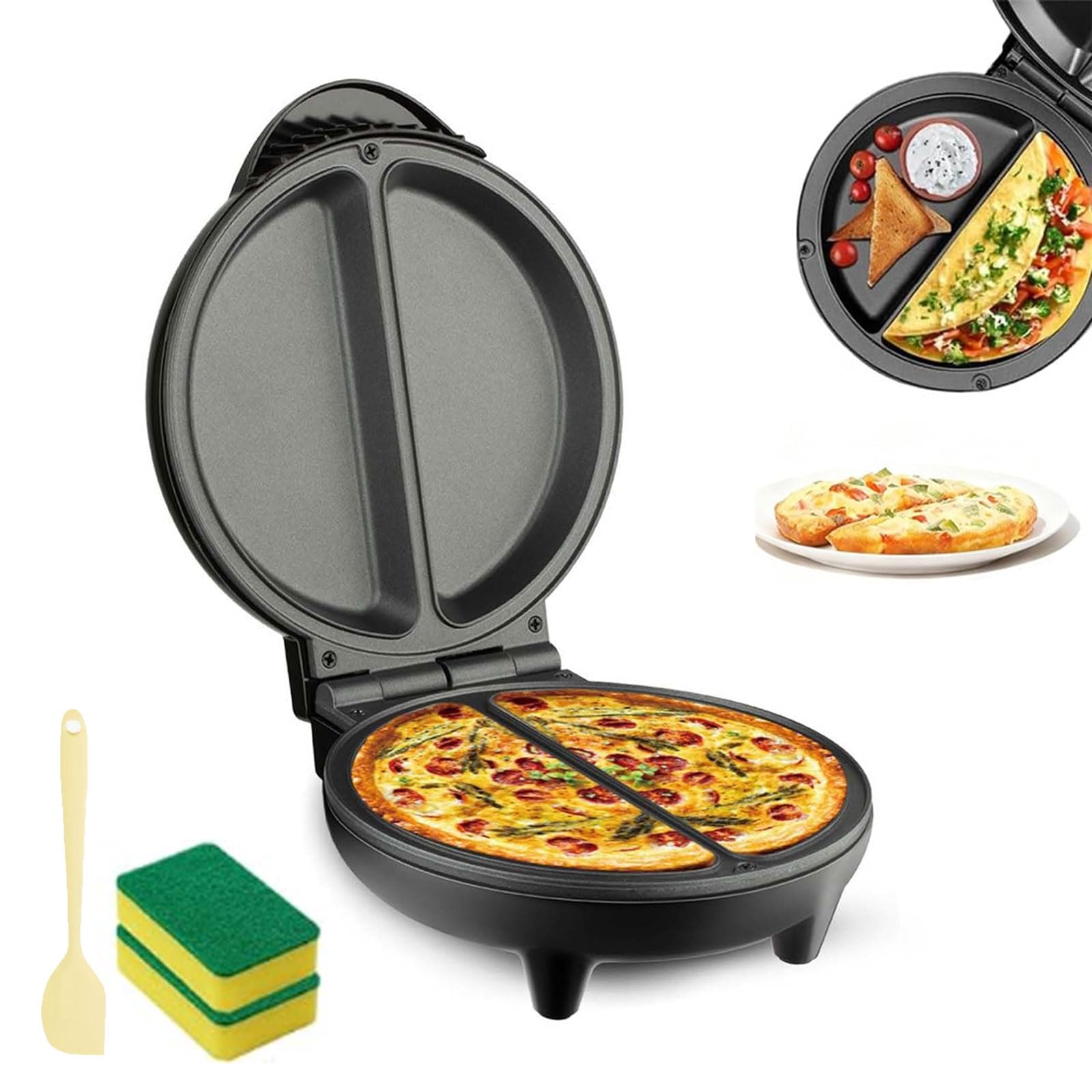 Máquina eléctrica de tortillas, plancha antiadherente de doble zona con placas profundas, tortilla doble abatible y máquina para hacer panqueques para cocinar en casa