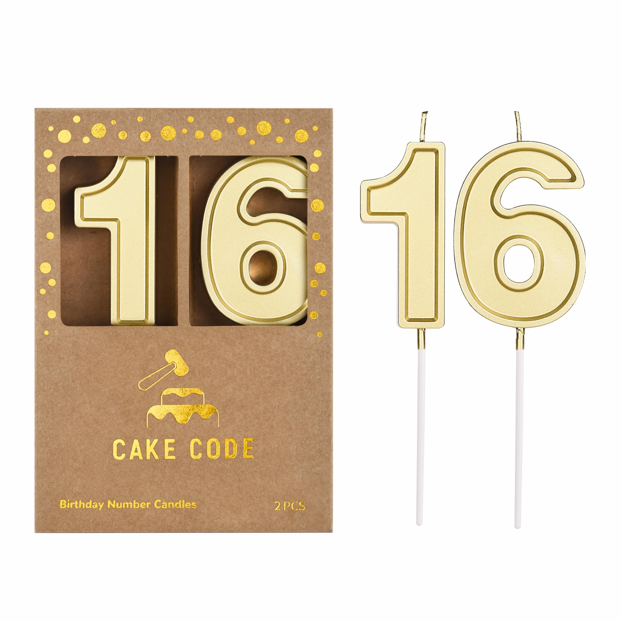 Velas de cumpleaños de oro Roma de 2.76 pulgadas con número 16, velas de números dorados, velas de números de pastel, celebración de fiesta