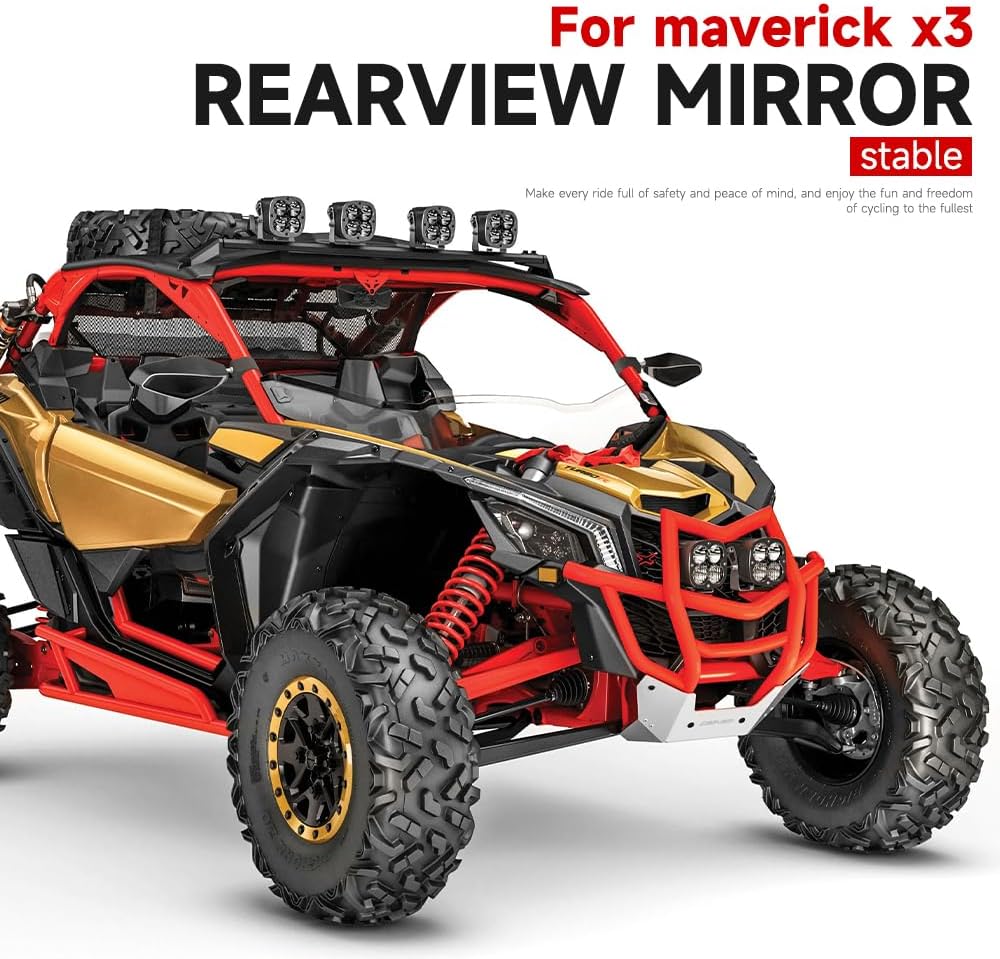 X3 New Aluminum Side Mirrors, Upgraded 360 Degree Adjustable Ball-joint Rear View Mirror for Can Am Maverick R/Can Am Maverick X3, UTV Collision Automatic Folding Mirrors