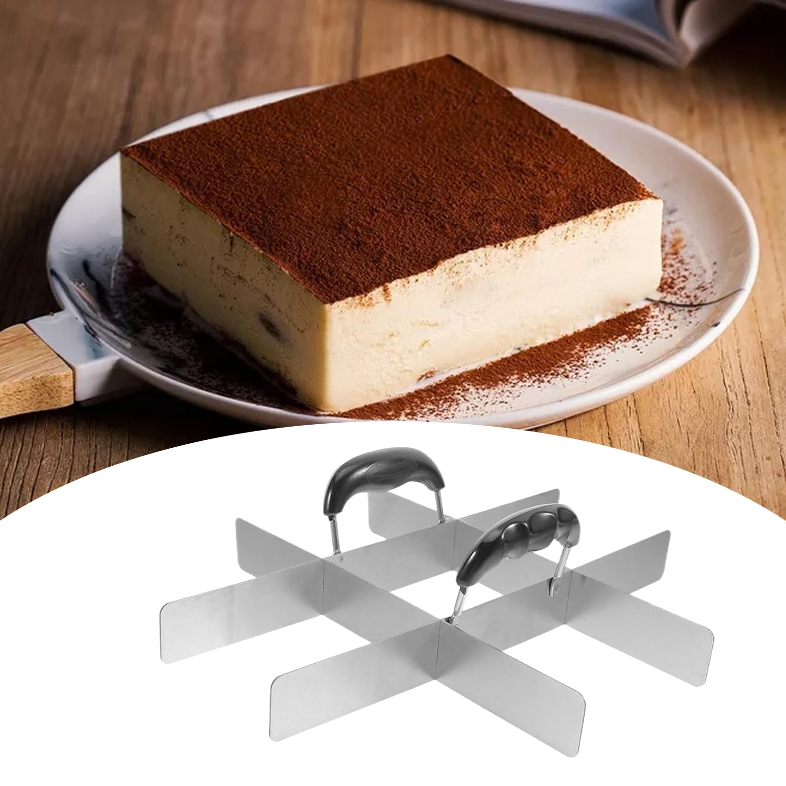 Cortador de pastel cuadrado - Cortador de pastel de acero inoxidable incluso con mango | Utensilios para hornear para Flan Rice Restaurante Familiar Fondant Inicio Picnic Boda