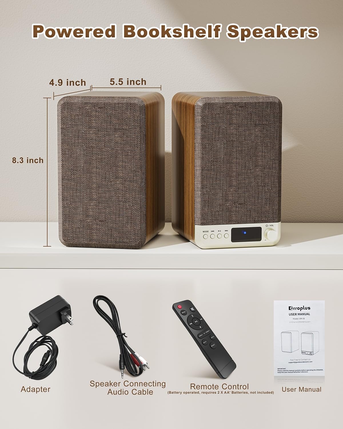 Coppia di altoparlanti da scaffale alimentati da 3,5 pollici, giradischi in vinile, altoparlanti stereo per la casa con ingresso AUX RCA da 3,5 mm, BT 5.4, altoparlanti USB per computer per PC audio