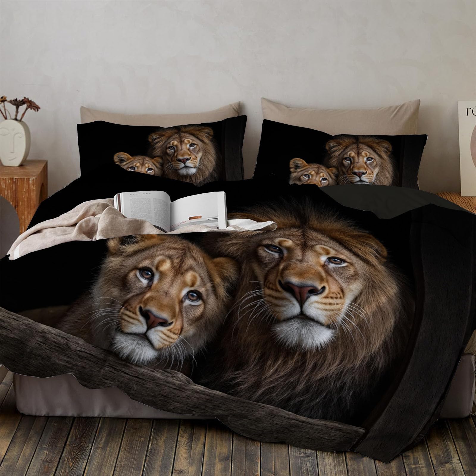 Ensemble de literie 140x200 motif lion impression haute définition