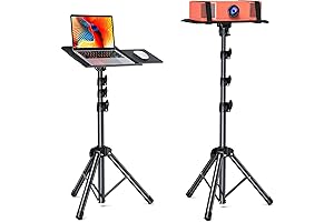 AMADA HOMEFURNISHING Projector Floor Stand: Adjustable Laptop Stand with Mouse Tray
