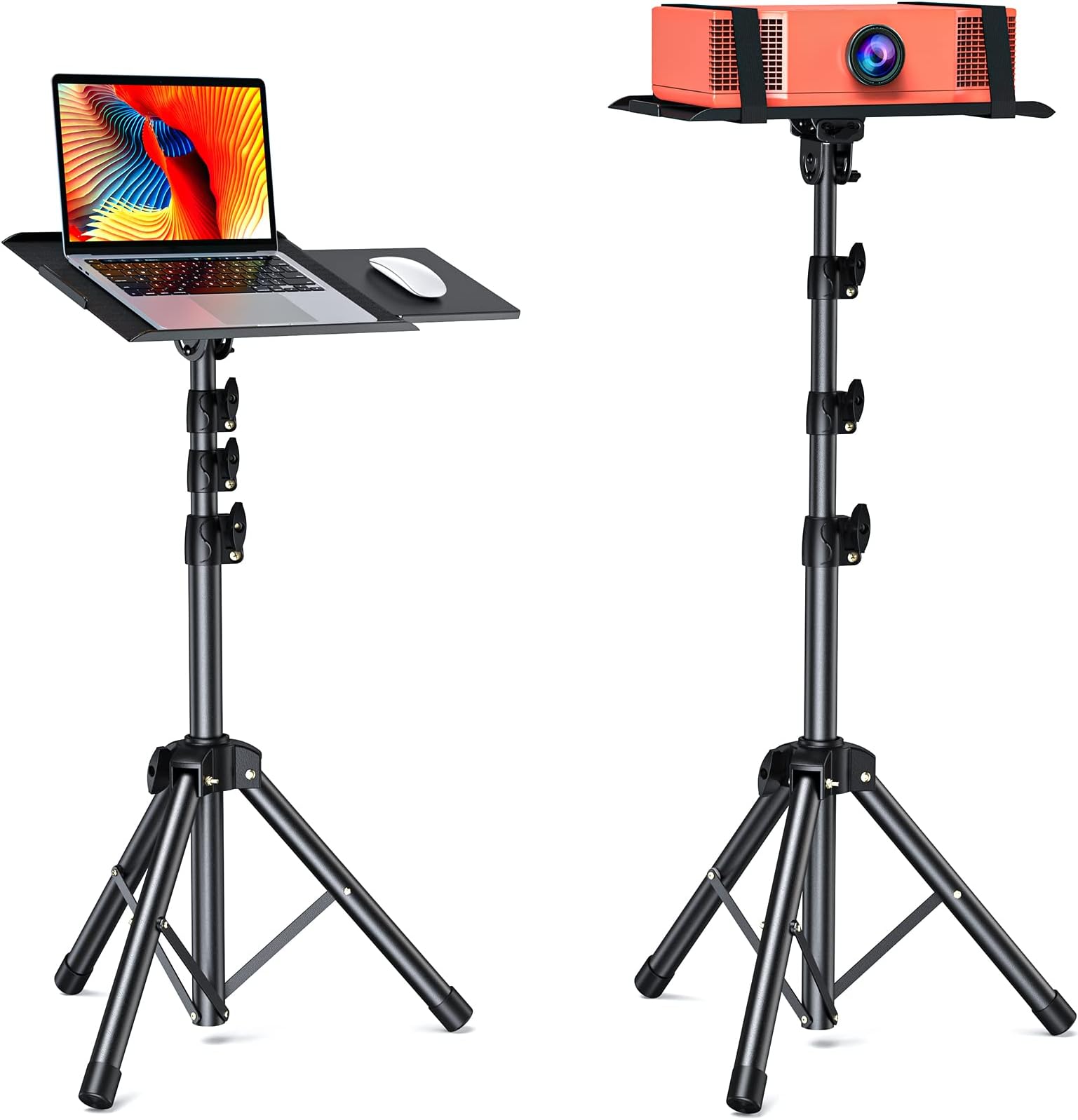 AMADA Projector Tripod Stand, Portable Projector Stand, Multipurpose Laptop Stand with Removable Mouse Tray, Height Adjustable Projector Stand 25-63 inch, Outdoor Projector Stand, AMPS03