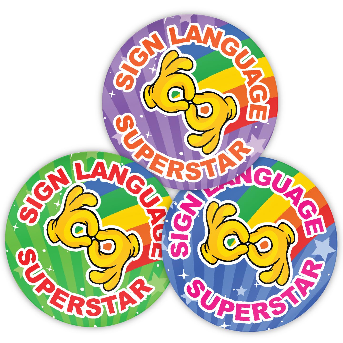 Stone Melon School Reward Stickers 144 Well Done Sign Language Superstar Star Stickers 30mm Round Awards Nursery Teachers Parents Children Kids