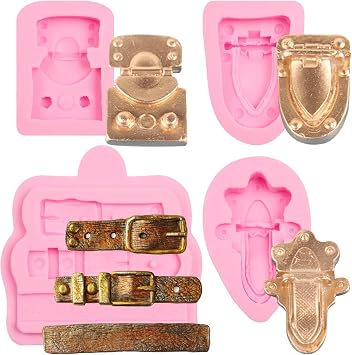 Vintage Lock and Buckle Silicone Molds, 4-Piece Set, Belt Straps Retro Bag Buckle Chocolate Molds for Fondant Gummy DIY Crafts Resin Casting