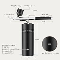 Vista 2 de Kit de aerógrafo con compresor 30PSI pistola de aerógrafo portátil recargable de mano inalámbrico cepillo de aire para uñas, arte, pintura, Negro