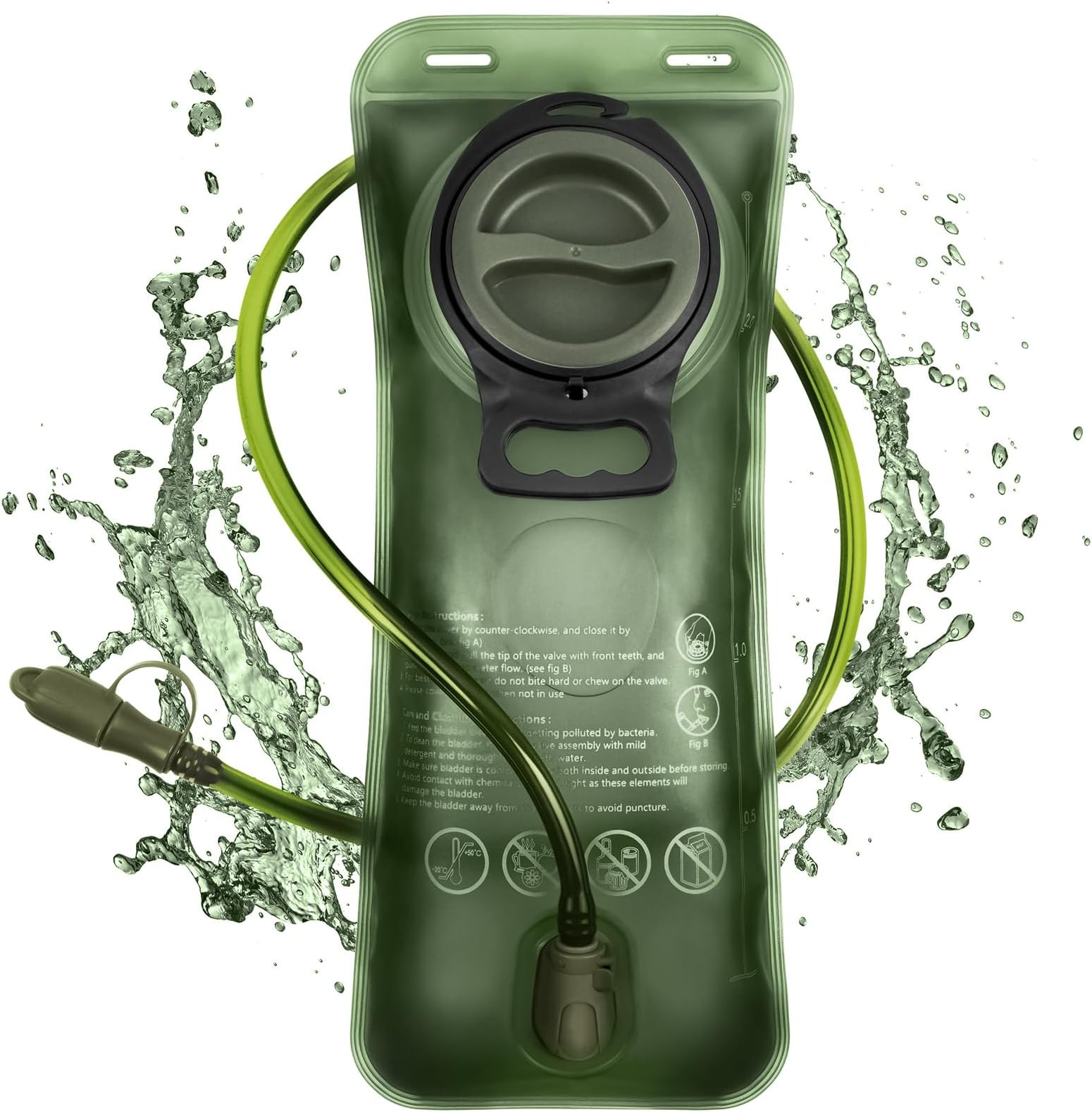 Hydration Bladder, 2L Leak Proof Water Bladder, BPA Free Water Reservoir with Insulated Tube, Hydration Pack Replacement for Outdoor Hiking Camping Cycling