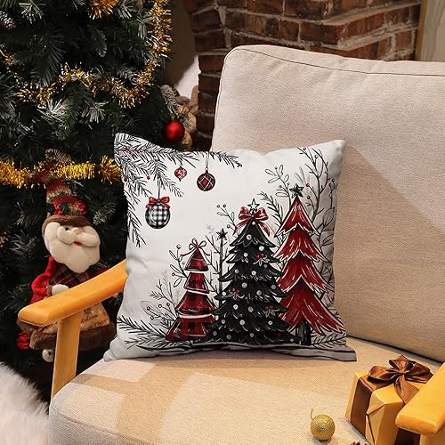 Miniatura 2 de DFXSZ Juego de 2 fundas de almohada de Navidad de 18 x 18 pulgadas, color rojo, negro, árbol de Navidad, decoración de invierno y Navidad para el