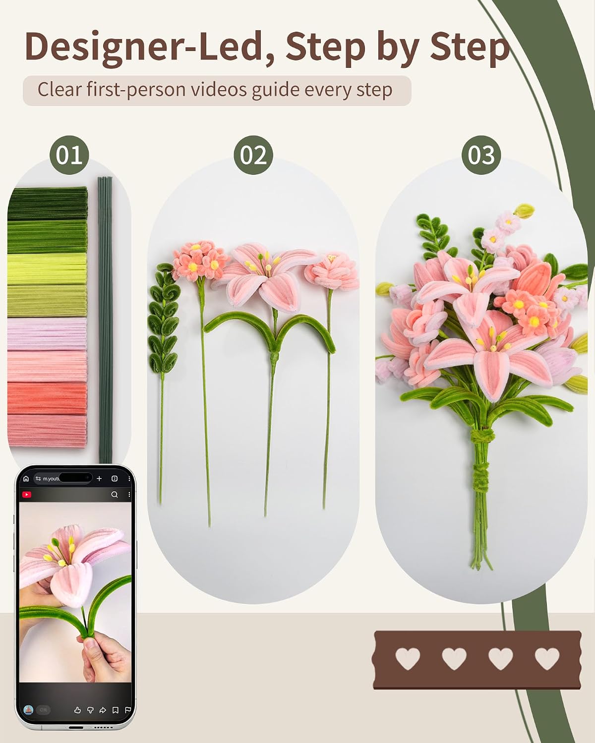 Vuzica 741Pcs Pipe Cleaner Flower Kit, 8mm Pink Pipe Cleaners Bulk