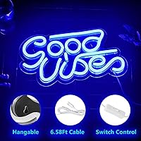 Vista 4 de MOOACE Good Vibes - Letrero de neón, decoración de interiores con alimentación USB, letreros de neón LED para decoración de pared, luz de neón