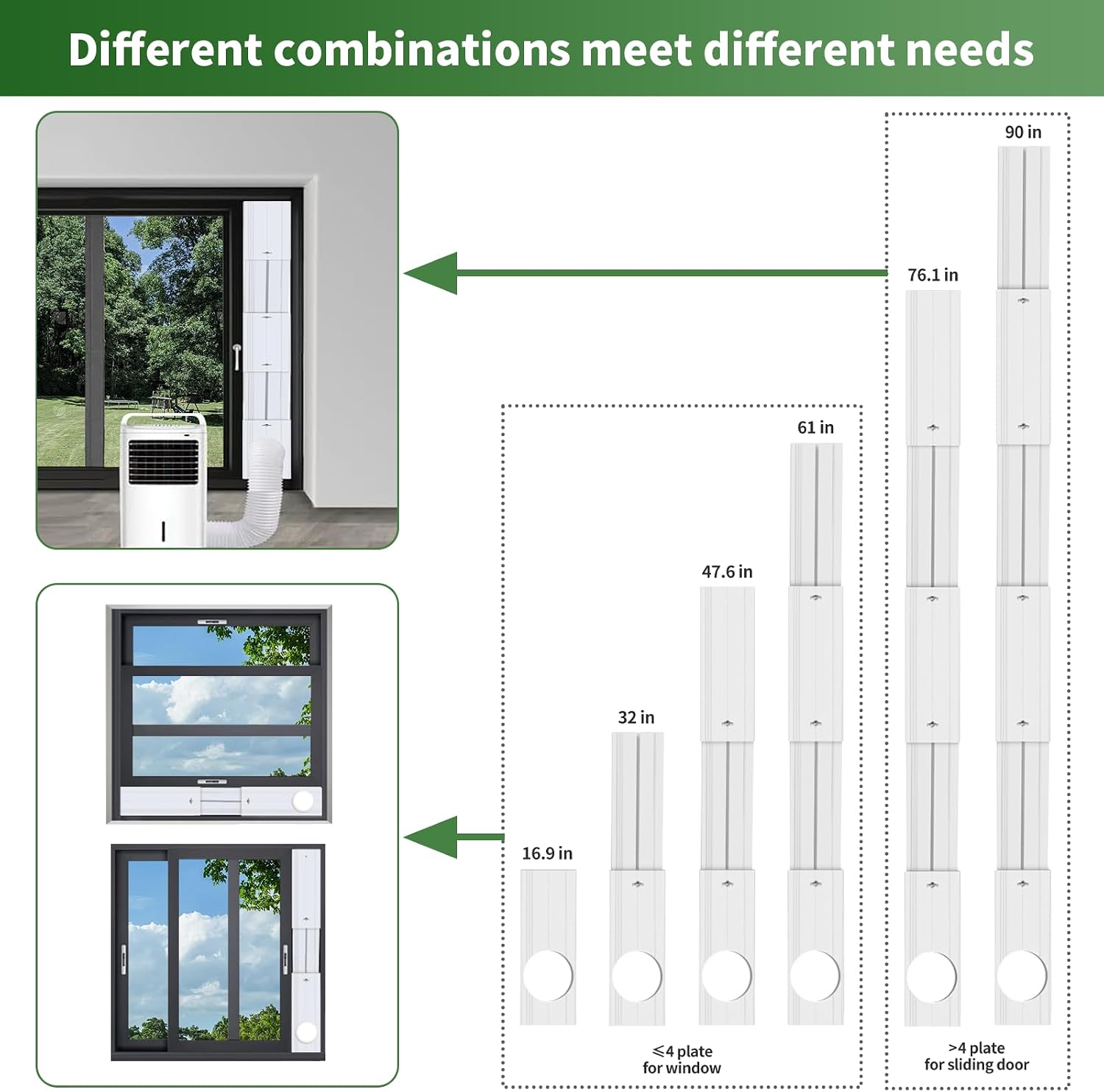 Upgrade Portable Air Conditioner Sliding Door Vent Kit with 4-in-1 Coupler Filter Suitable for 5.1/5.9” Exhaust Hose，Adjustable from 16" to 90" Ac Vent Kit for Window/Sliding Door