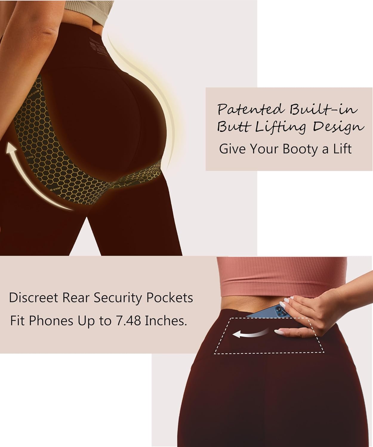 Women's Compression Leggings Butt Lifting Work Out Athletic Gym High Waist Tummy Control Stretchy with Pockets - Image 5