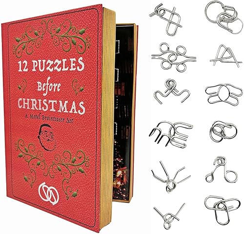 Holly Jolly 12 rompecabezas antes de Navidad  Calendario de Adviento, rompecabezas de metal desenredado para cada una de las 12 noches de Navidad,