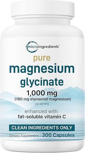 Pure Magnesium Glycinate 1,000mg, 300 Capsules | 100% Chelated for Max Absorption | Enhanced with Vitamin C | Only Uses Active Ingredients