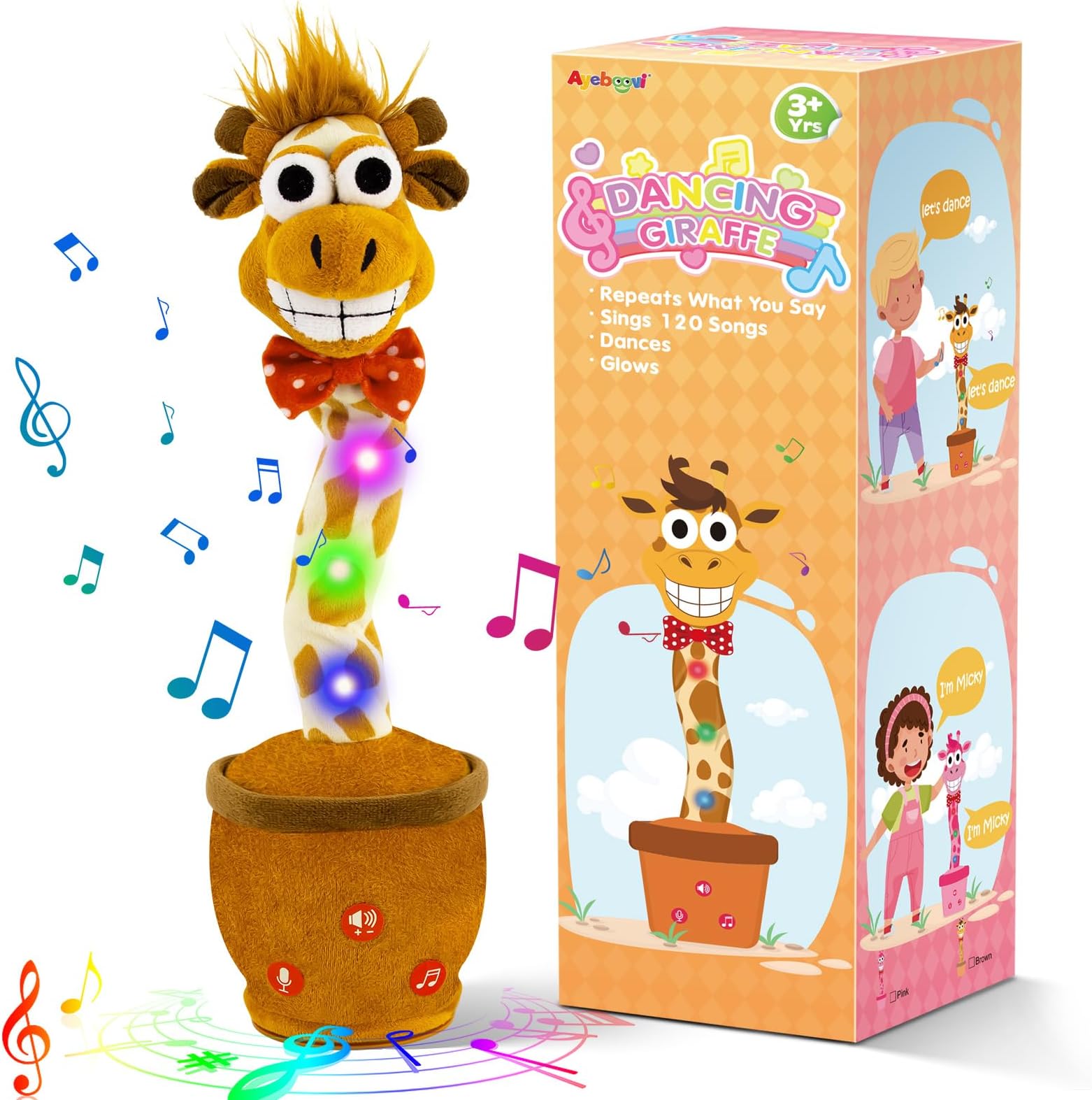 Ayeboovi Dancing Talking Giraffe Baby Toy Gifts for Boys and Girls, Adjust Volume Stuffed Plush Toddler Toys Recording Repeating What You Say, Interactive Mimicking Singing Giraffe Toy with 120 Songs