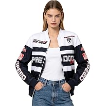 Jugaoge Women Racing Bomber Jacket Oversized Zipper Jacket Oversized