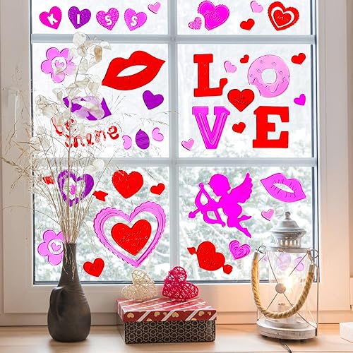Miniatura 7 de XIMISHOP 6 adhesivos de gel para ventana de San Valentín, para decoración de ventanas del día de San Valentín