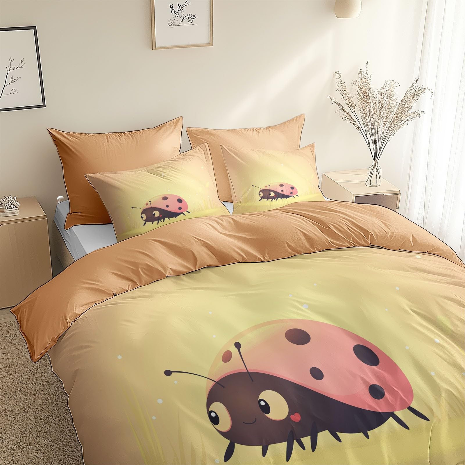 Housse de couette jaune 160x200 cm avec fermeture éclair et taies pour parure de lit 2 personnes