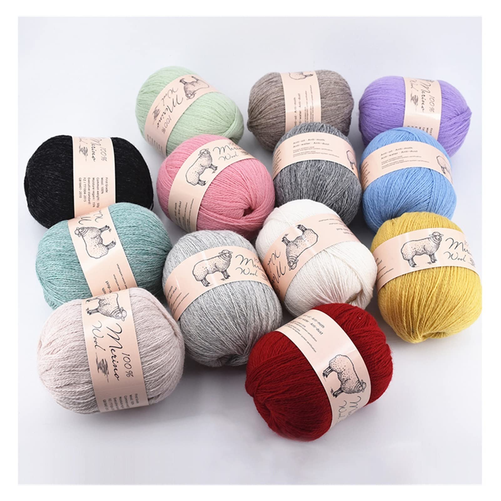 Hilado de Lana de 6 unids for Tejer a Mano de Punto de Verano Medio-Fino Suave de Ganchillo Hilo de Lana otoño Invierno Ropa Bufanda Hilo 50 g Ovillos Lanas (Color : 13)