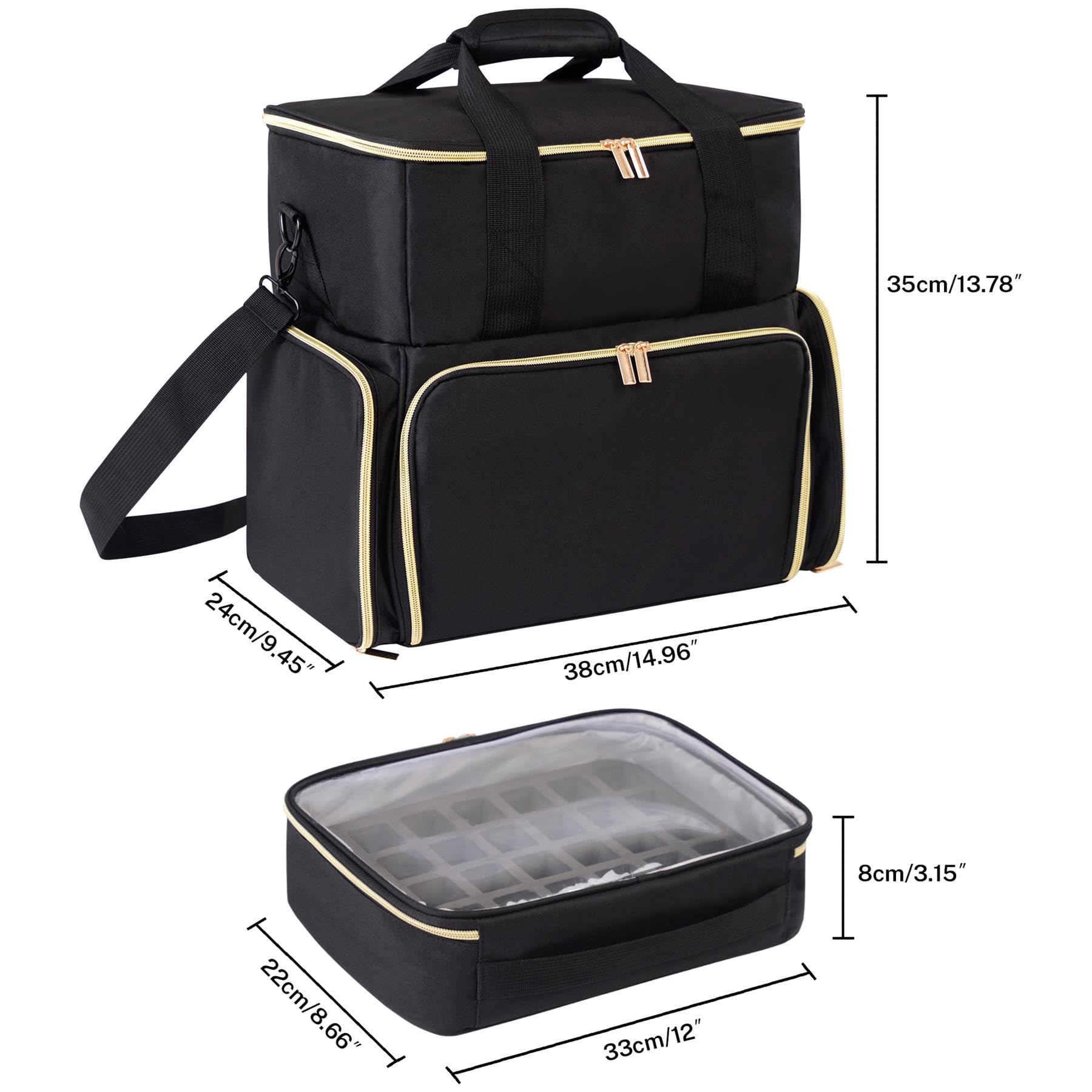 igadgitz home U7302 Grande Organizador Bolsa Esmaltes Uñas con Cajones, Portaherramientas y Correa de Viaje, Resistente al Agua - Negro