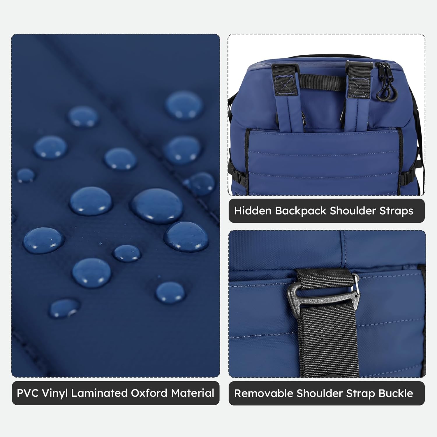 86L 30” Folding Duffle Backpack with 2 Wheels,Travel Bag with Separate Shoe Compartment,Navy Blue - Image 7