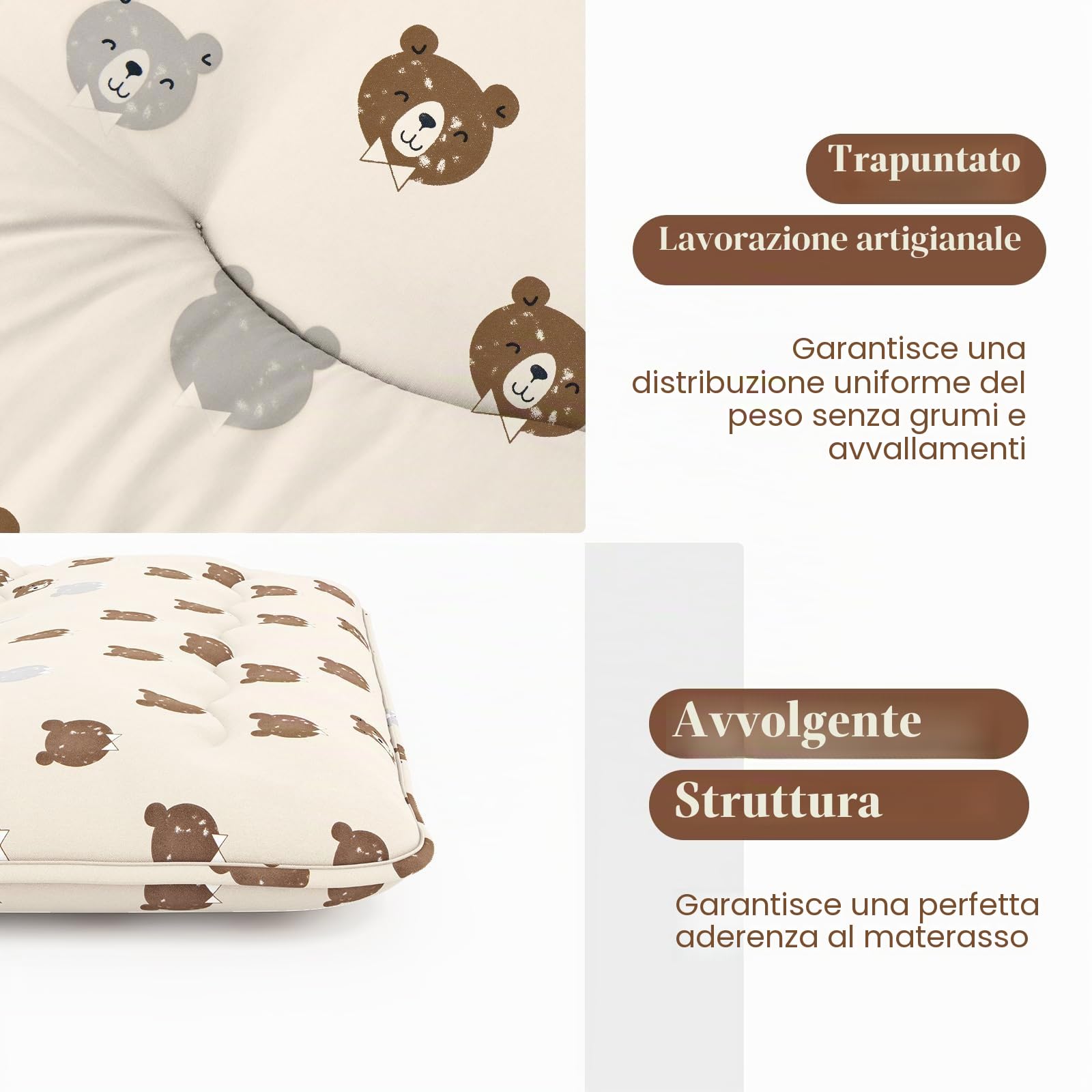 LIFEZEAL Futon Giapponese da Pavimento, Singolo 90x200cm, Materasso Futon da Terra, Tatami Cotone, Arrotolabile, Portatile, Pieghevole, con Fodera Lavabile, Borsa per Campeggio, Motivo a Orsetti