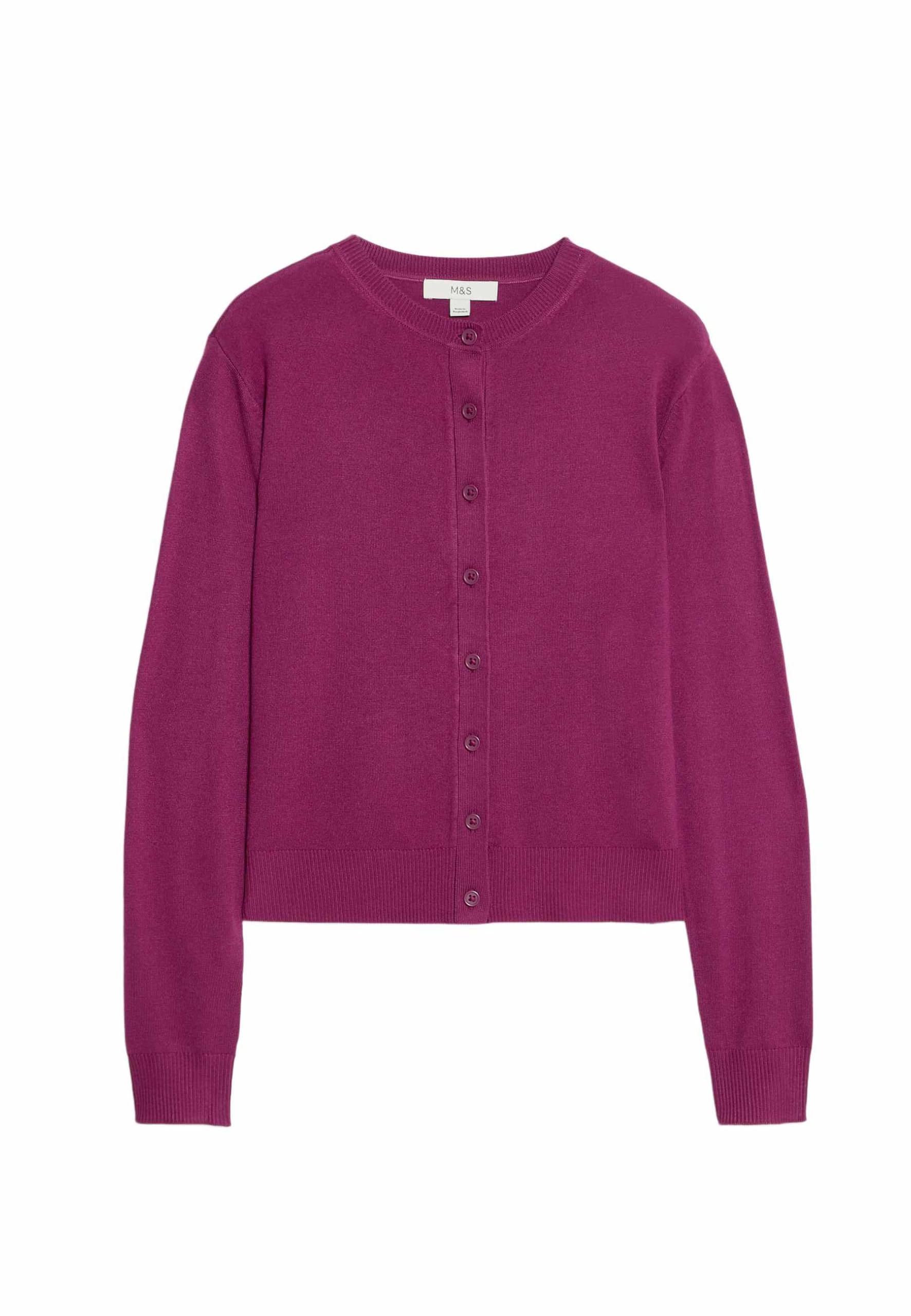 Marks & Spencer Damen Strickjacke mit Knopfleiste und Rundhalsausschnitt – Regular Fit