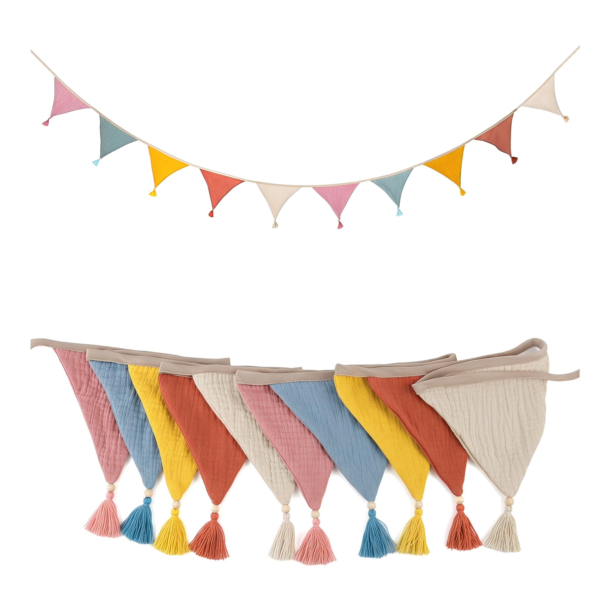 Fabric Bunting Banner, 2.6 m Double Sided Cotton Bunting with Tassels, Triangle Garland Flags for Brithday Party Garden Wedding Bedroom Decoration Baby Shower (pink)