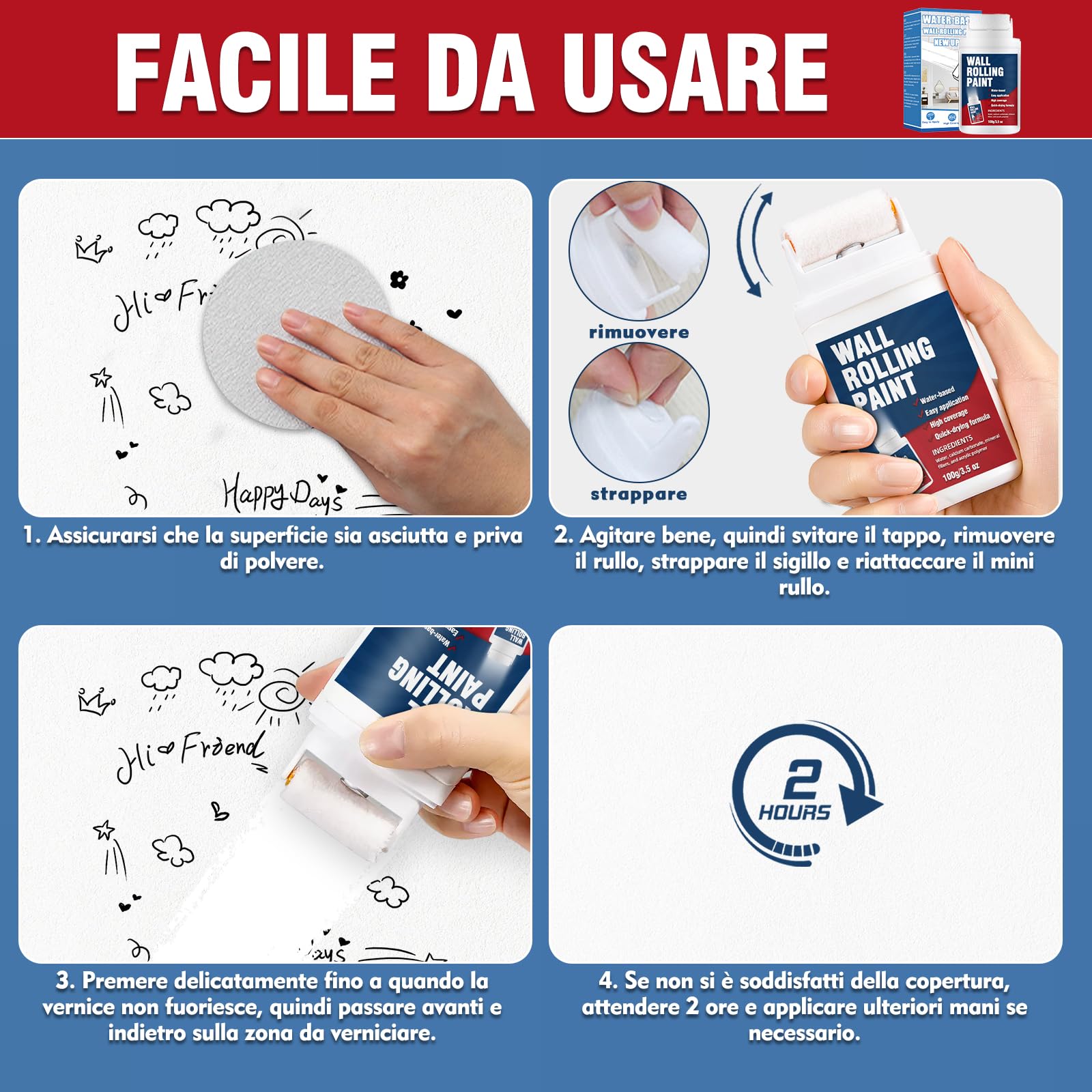 Rullo per Vernice Bianca, vernice bianca muro interno per la riparazione di pareti a base d'acqua ad asciugatura rapida, rullo per pittura bianca portatile per pareti, per macchie e graffi