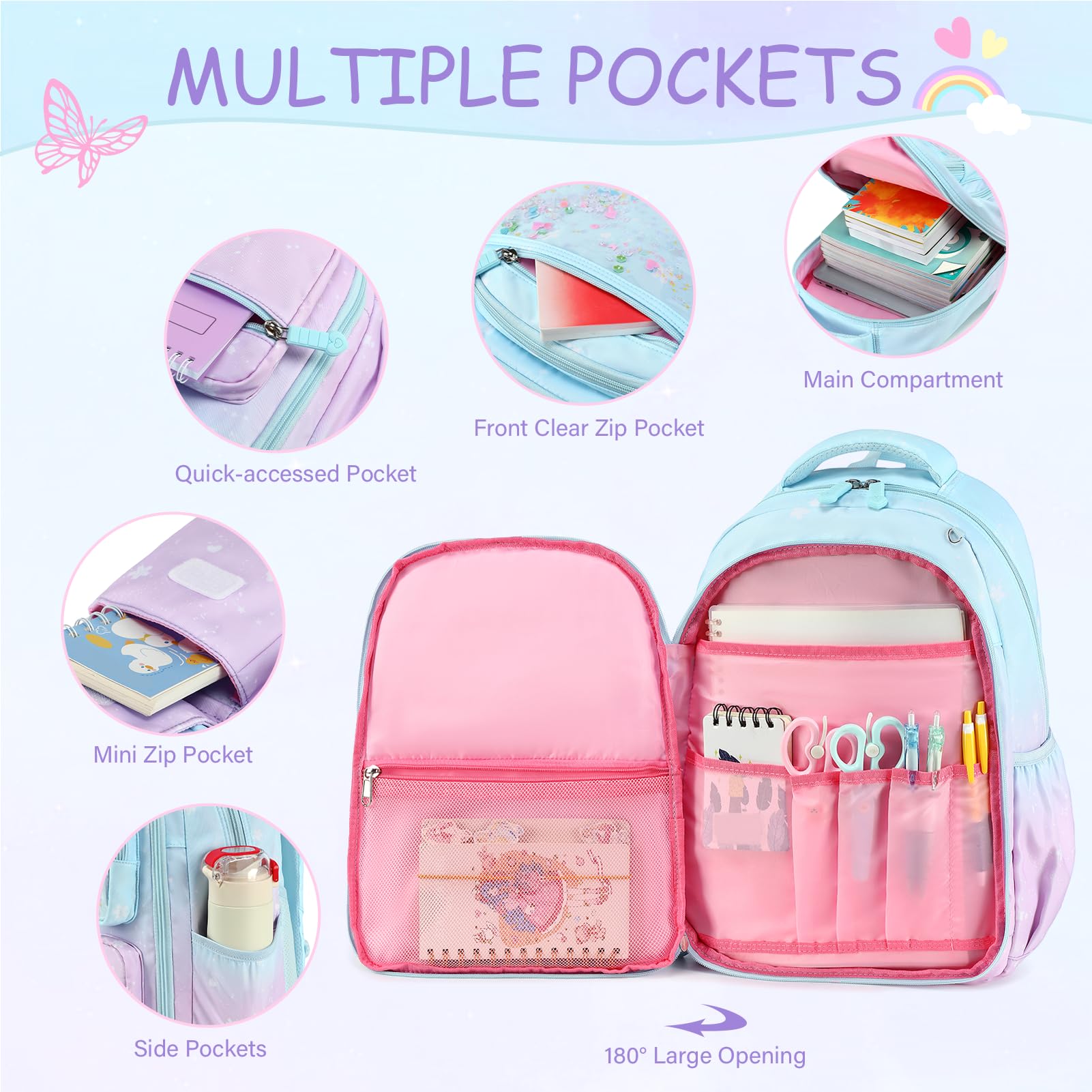 ACESAK 11 Rucksacktaschen: Wasserflasche Lunchbox Kopfhörer, Blau / Violett, Large, Rucksack