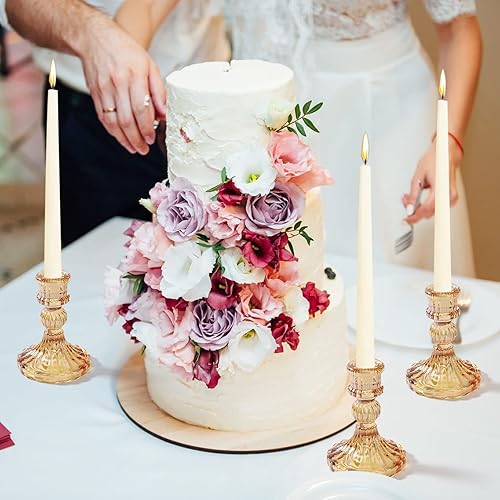 Miniatura 4 de DARJEN Juego de portavelas cónicos de 4 pulgadas de alto, 12 portavelas de cristal dorado para decoración de bodas, festivales, fiestas y alféizares