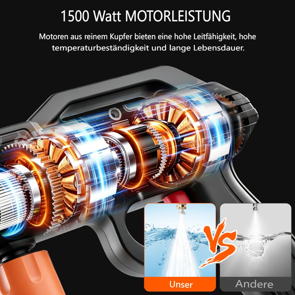 Akku Hochdruckreiniger kabellos, 60 Bar, 2x2000mAh, 5m Schlauch. Hochdruckreiniger akku für Auto/Garten. Akku druckreiniger mit 2-in-1 Düse & Schaumsprüher. Ideal für Fahrrad, Terrasse, Camping