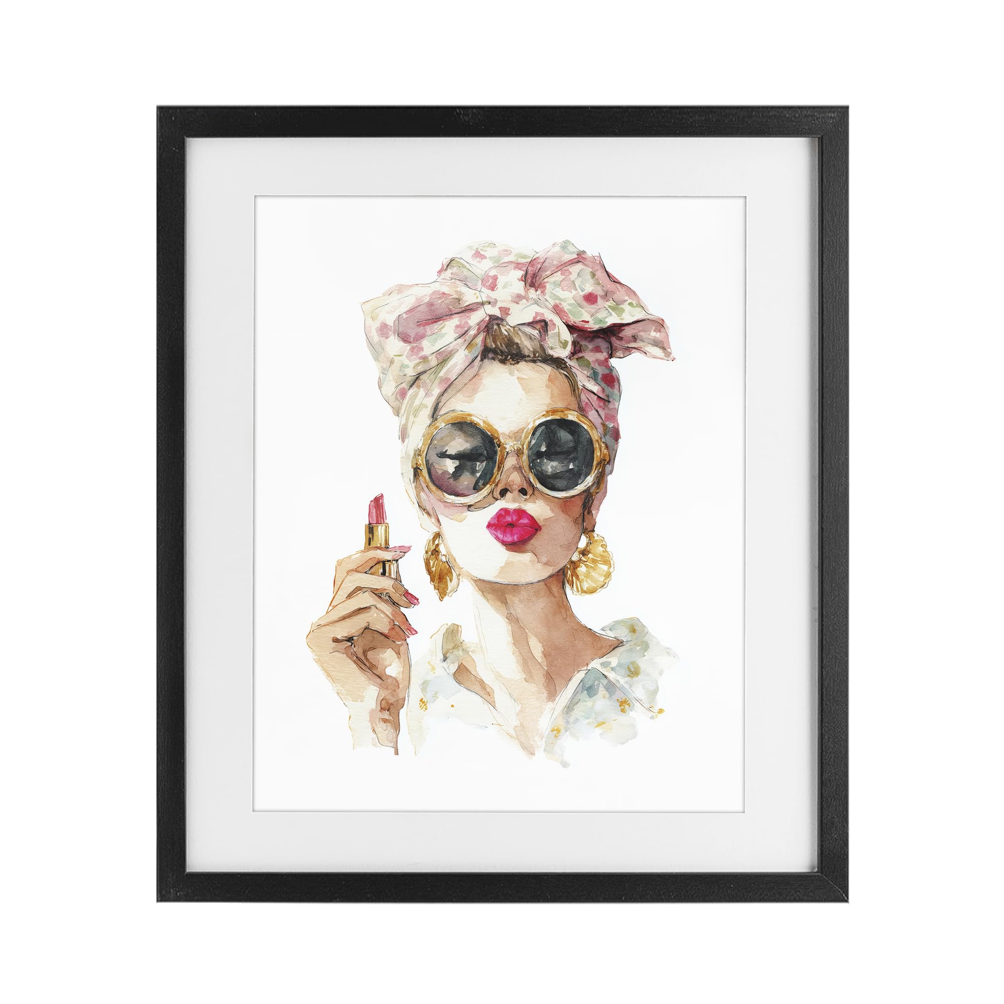 Stupell Industries Midnight Black (Textured) 'Feminine Lipstick Spell'| Framed Print Under Glass