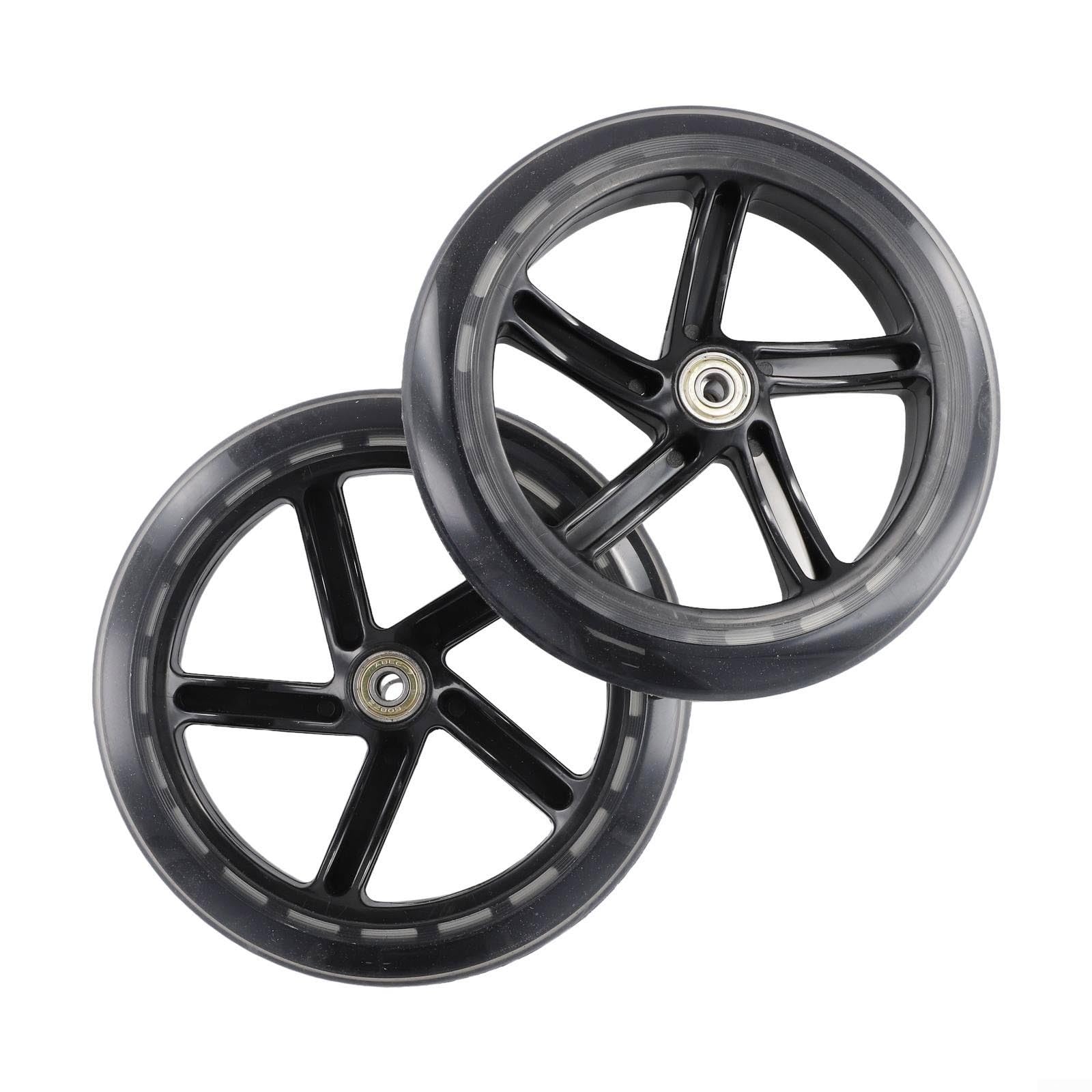 GLFLOW 2PCS 125-200mm Diameter Fivestar Pro Freestyle Scooter Wheels，PU Silent Roller Skate Wagon Cart Trolley Wheels Replacement Set (180mm*30mm translucent)