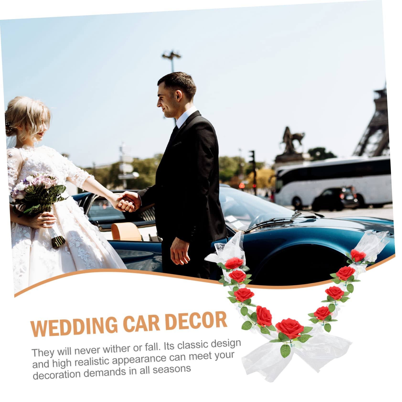Alipis 5 Sätze Hochzeit Autogürtel Gang Rose Steht Girlande Hochzeitsdeko Hochzeitsauto Stieg Hochzeitsauto Rot Schleife