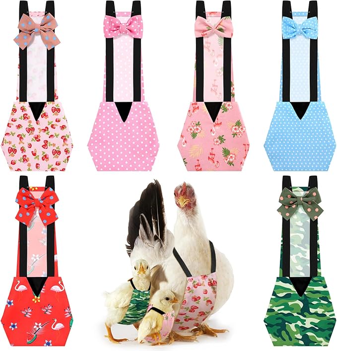 6 Pcs Chicken Diapers for Indoor Chickens Reusable Washable Duck Diapers with Bowtie Adjustable Ducklings Pet Poultry Potty Training Clothes for Rooster Chicken Geese(Cute,S)