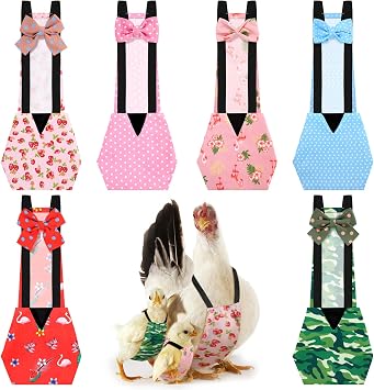 DoubleFill 6 Pcs Chicken Diapers for Indoor Chickens Reusable Washable Duck Diapers with Bowtie Adjustable Ducklings Pet Poultry Potty Training Clothes for Rooster Chicken GeeseCute,S