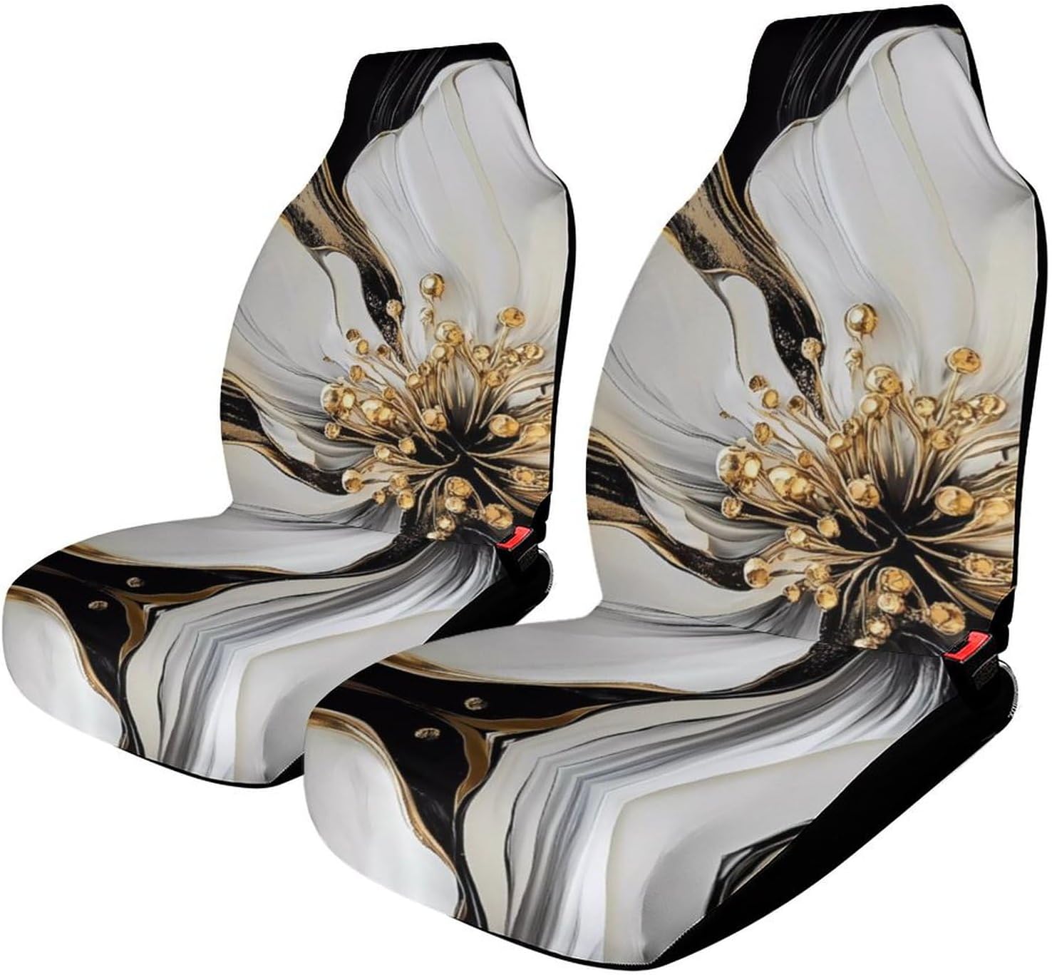 Black Gold Flower Car Seat Covers Universal Car Front Seats Protector Auto Interior Accessories 2PCS