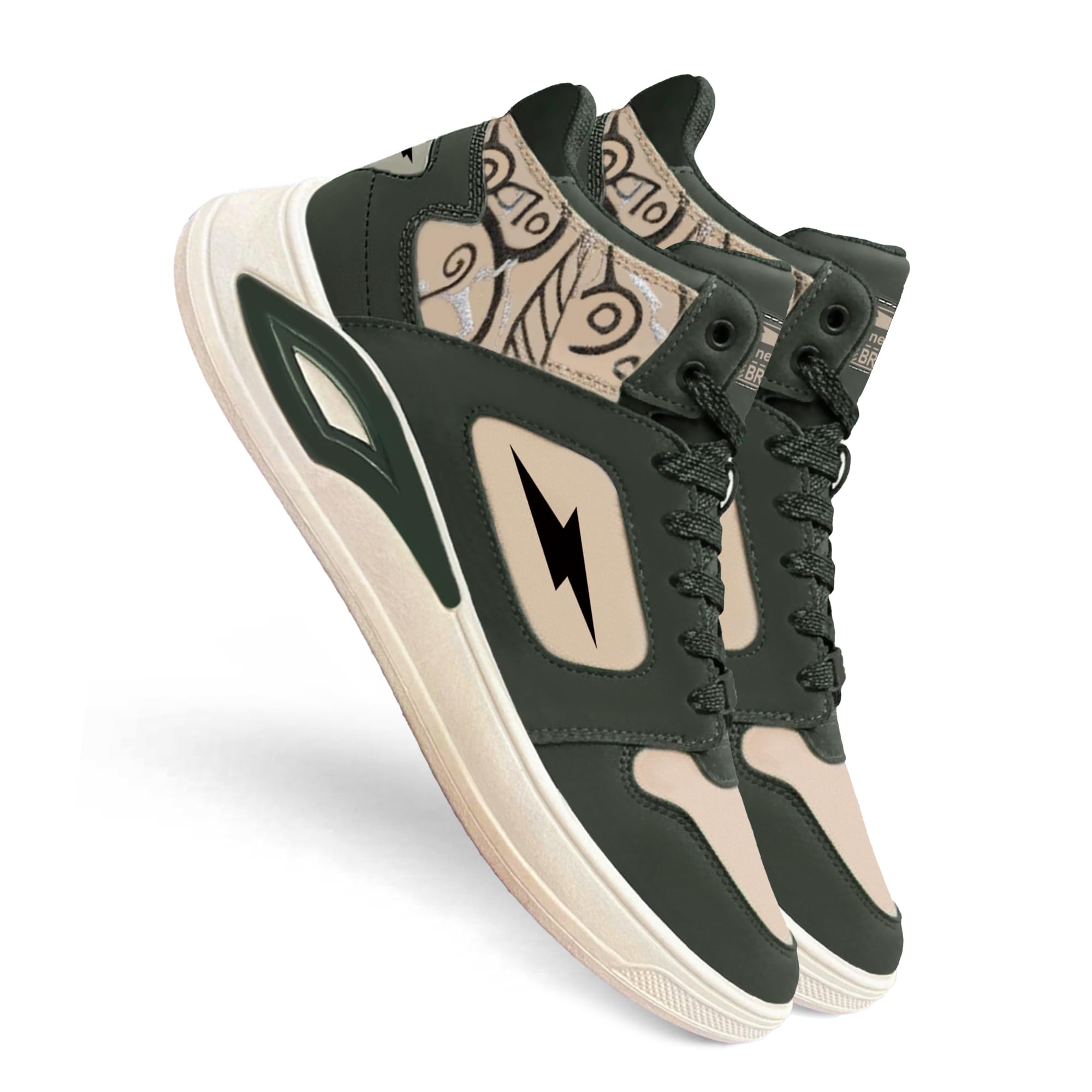 bruton Thunder Strike-211 Casual High-Top Shoes | Stylish & Comfortable High Tops for Men- Beige/Green-picture-13