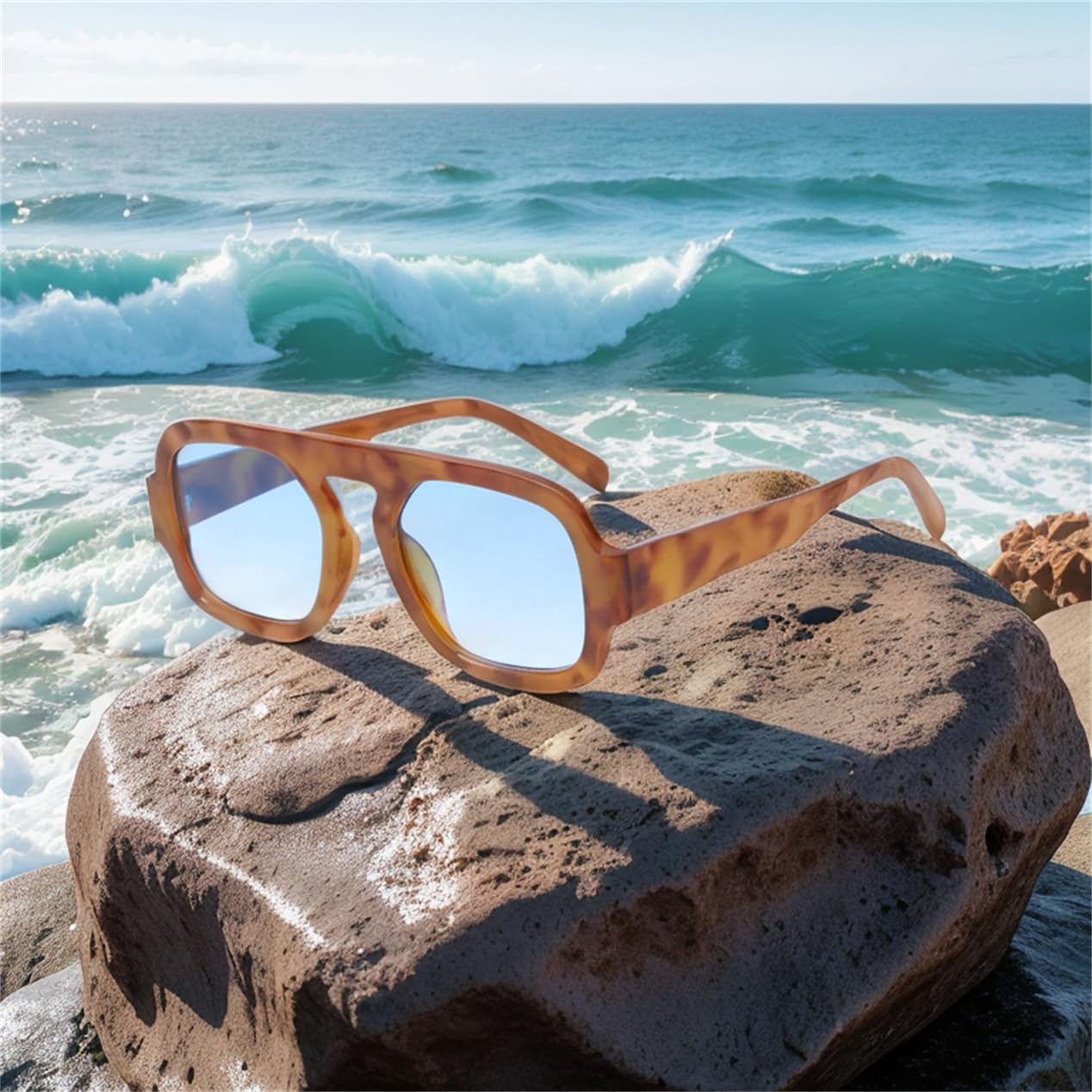 ADE WU Trendy Square Sunglasses for Women Men,Vintage Square Aviator Sunglasses Fashion 70s Inspired Stylish Flat Top Shades - Image 4