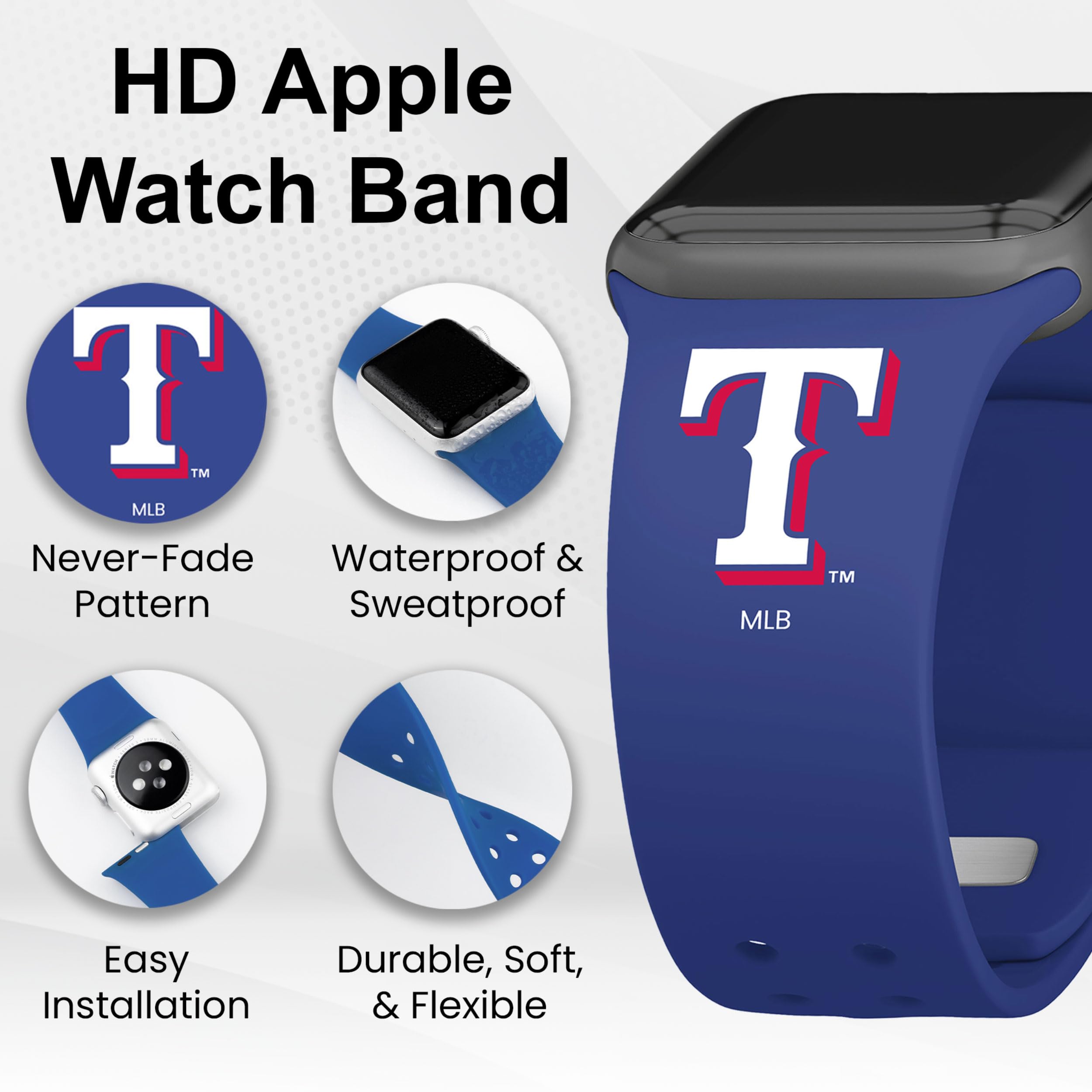 Texas Rangers HD Elite Edition Watch Band Compatible with Apple Watch (42/44/45mm Long)