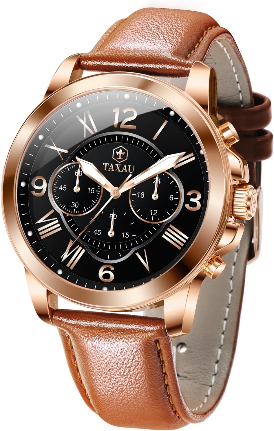 Taxau Mens Watches Luxury Dress Waterproof Leather Watch with Date Day Analog Quartz Large Number Wrist Watch Casual Classic Luminous Scales Big Face Easy Read Reloj para Hombre