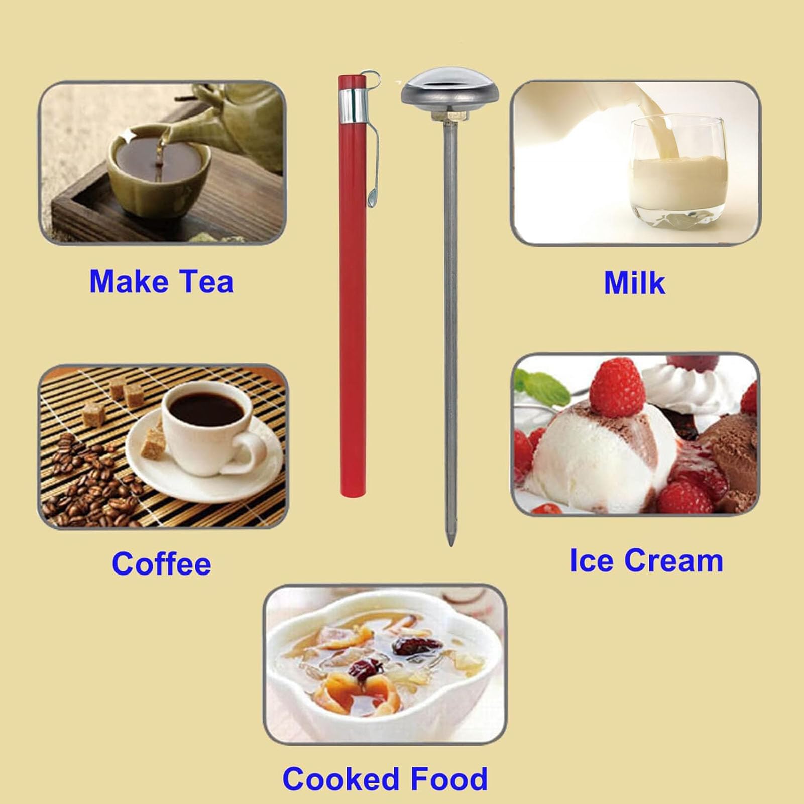 Termómetro de cocina para cocinar carne y café, termómetro de bolsillo para café expreso de bolsillo para espuma de leche, chocolate, parrilla de agua, pavo, temperatura de barbacoa, acero inoxidable,