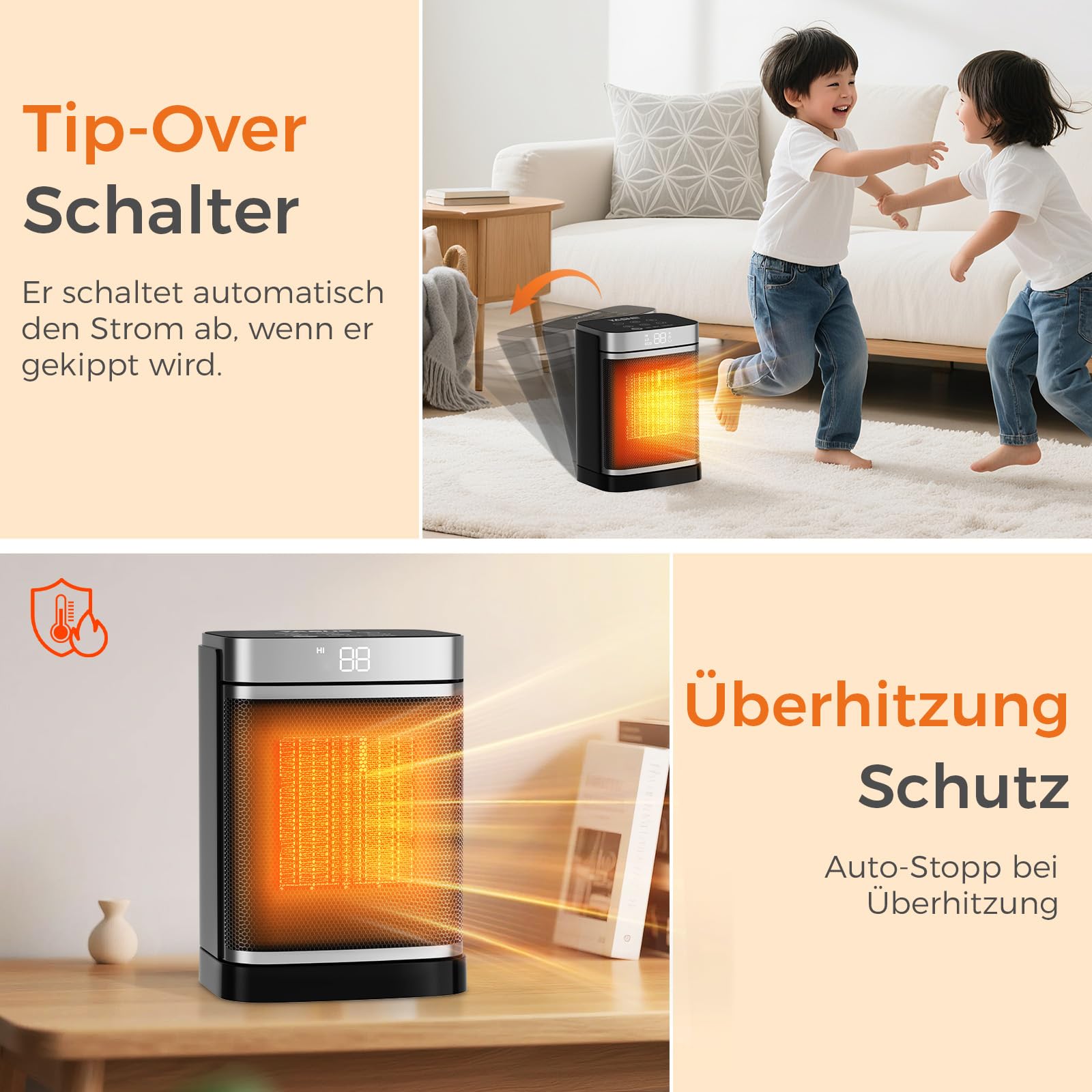 YASHE Heizlüfter Energiesparend 1500W Heizung Elektrisch mit Fernbedienung, Thermostat PTC-Keramik Heizung 70° Oszillierend 24-Std-Timer Überhitzungs-Kippschutz Kindersicherung