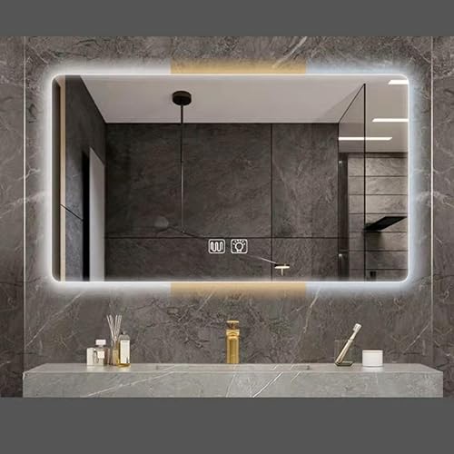 Espejo de baño con luces LED, con sensor táctil que cambia de color, espejo de baño iluminado, espejo de tocador iluminado montado en la pared con