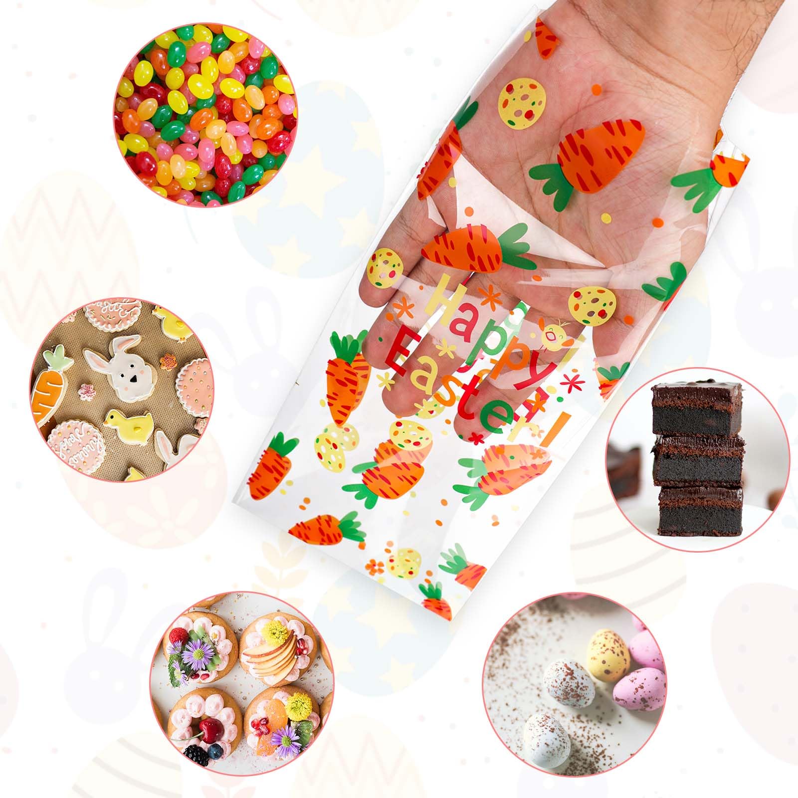 120 Sacchetti Cellophane Pasqua 6 Stili Con Laccetti | Per Caramelle E Bomboniere - 4