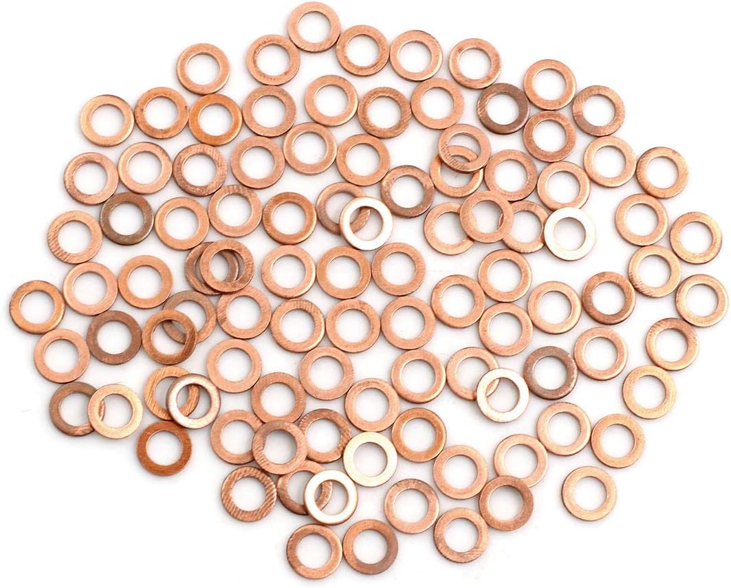 X AUTOHAUX 100pcs 5mm Inner Diameter Copper Washers Flat Sealing Gaskets Rings