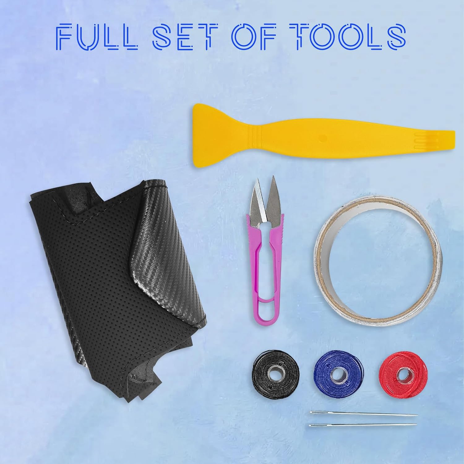 QianBao Compatible with Toyota RAV4 2013-2018/Corolla 2014-2018 Carbon Fiber Leather Hand-Stitched Steering Wheel Cover Sewing Kit