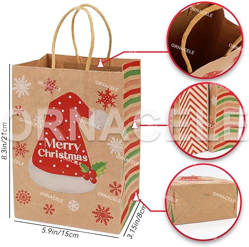 Miniatura 3 de ORNACELE 24 bolsas de regalo de Navidad, bolsas de varios estilos, bolsas de papel kraft pequeñas de Navidad con asas, bolsas de regalos de Navidad